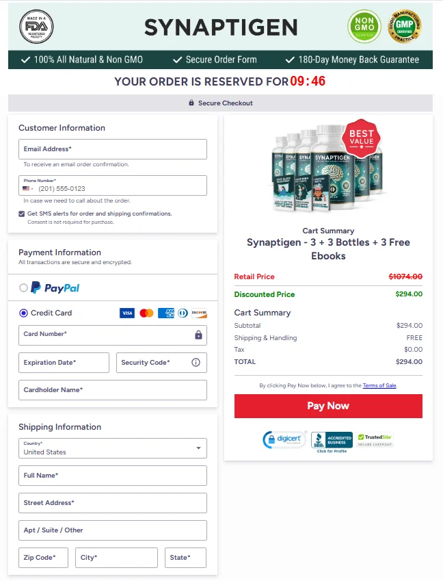Synaptigen Secured Order Page
